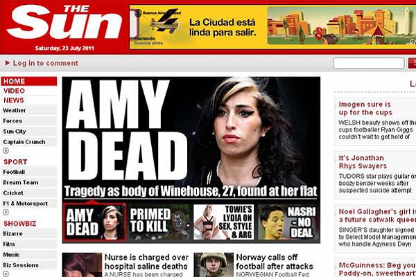 Portada del diario inglés The Sun uno de los primeros en dar la tr�gica noticia