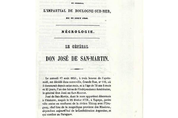 Asiacute informaron en Francia la muerte de Joseacute de San Martiacuten