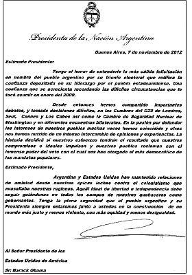 Cristina Kirchner envioacute una carta de felicitacioacuten a Obama