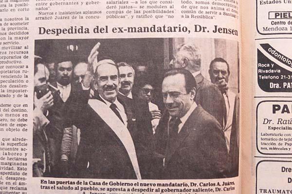 RETORNO A LA DEMOCRACIA EN SANTIAGO El 11 de diciembre de 1983 el interventor Jensen entregó el mando al gobernador constitucional
