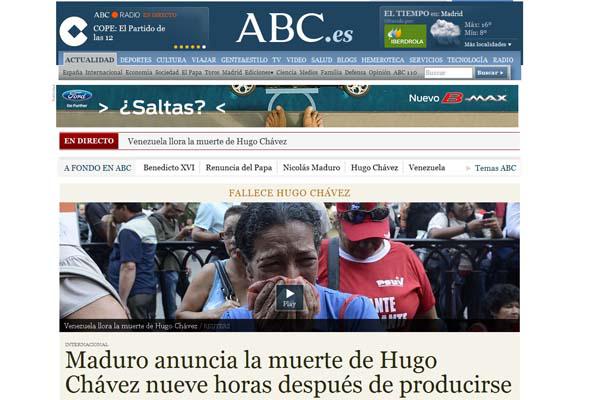 Diario espantildeol ABC- Maduro anuncia la muerte de Hugo Chaacutevez once horas despueacutes de producirse
