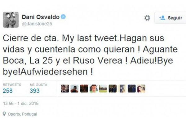 Daniel Osvaldo se despidioacute de sus seguidores y cerroacute su cuenta de Twitter