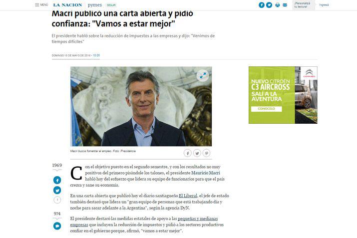 Los principales medios nacionales e internacionales se hicieron eco de la carta que escribioacute Macri para EL LIBERAL