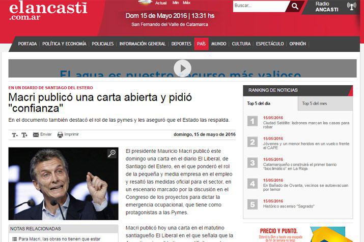 Los principales medios nacionales e internacionales se hicieron eco de la carta que escribioacute Macri para EL LIBERAL