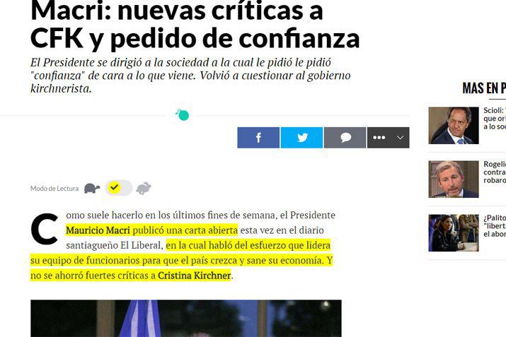 Los principales medios nacionales e internacionales se hicieron eco de la carta que escribioacute Macri para EL LIBERAL