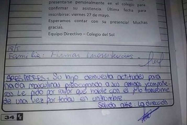 Colegio le pide a un padre que transforme en hombre a su hijo
