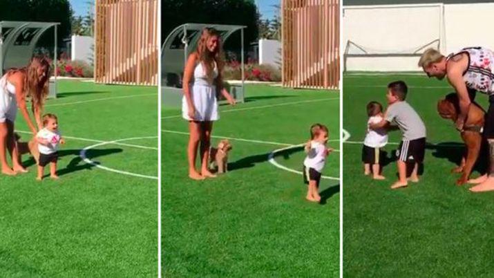 TIERNO VIDEO Mateo el hijo de Messi empezoacute a caminar
