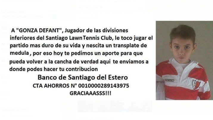 Se requieren aportes para poder ayudar a Gonza Defant