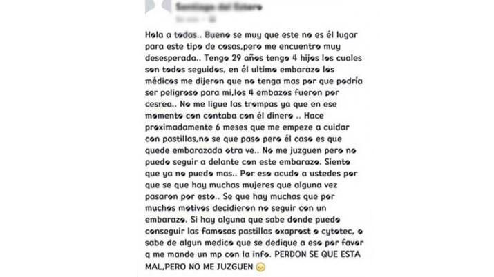 Pidioacute ayuda en Facebook para conseguir pastillas para abortar