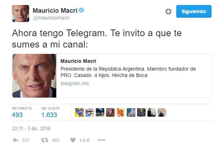 Macri presentoacute su nueva cuenta de Telegram