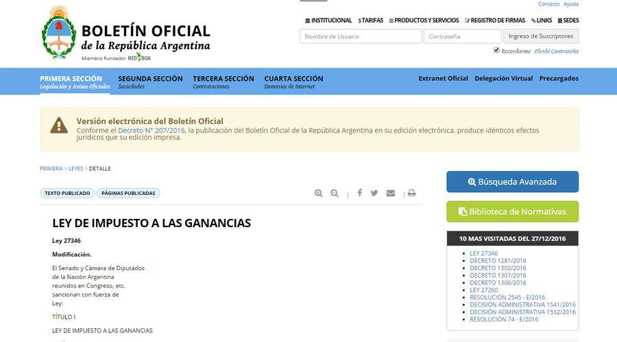 Promulgan la ley de reforma del impuesto a las Ganancias