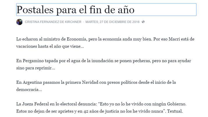 Parte de las declaraciones de la ex funcionaria en su cuenta de Facebook