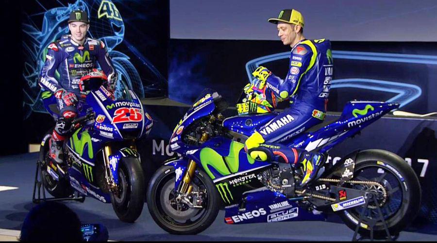 Valentino Rossi y Maverick Vintildeales presentaron la Yamaha M1