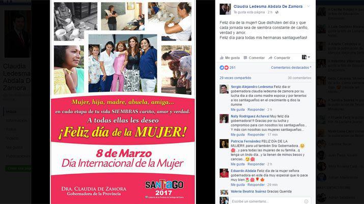 La gobernadora saludoacute a las santiaguentildeas en su diacutea