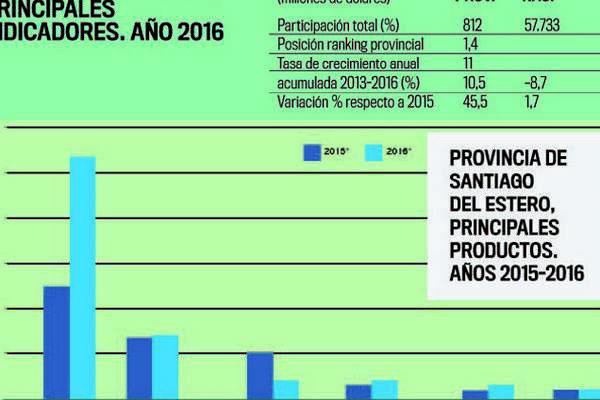 Las exportaciones totales de Santiago del Estero durante  2016 crecieron 455-en-porciento- interanual
