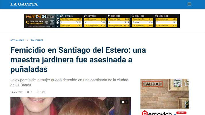 Diarios nacionales se hacen eco del femicidio de la maestra jardinera