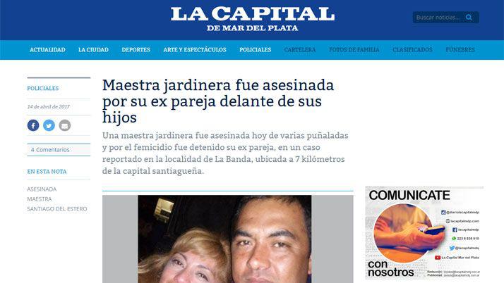 Diarios nacionales se hacen eco del femicidio de la maestra jardinera