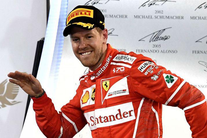 El alemn Sebastian Vettel (Ferrari) festeja su victoria