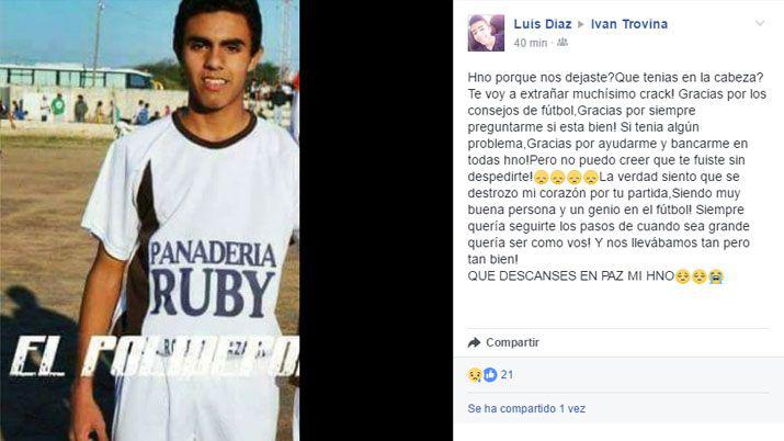 Desgarradores mensajes en redes sociales por la muerte de Ivaacuten Trovina