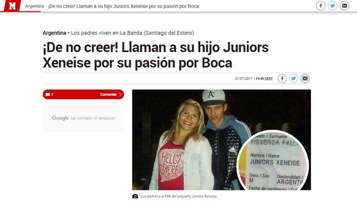 Reconocido medio español se hizo eco del error en el nombre de un bebé