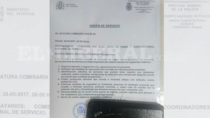 La misiva de alerta terrorista que circula en Madrid desde mayo