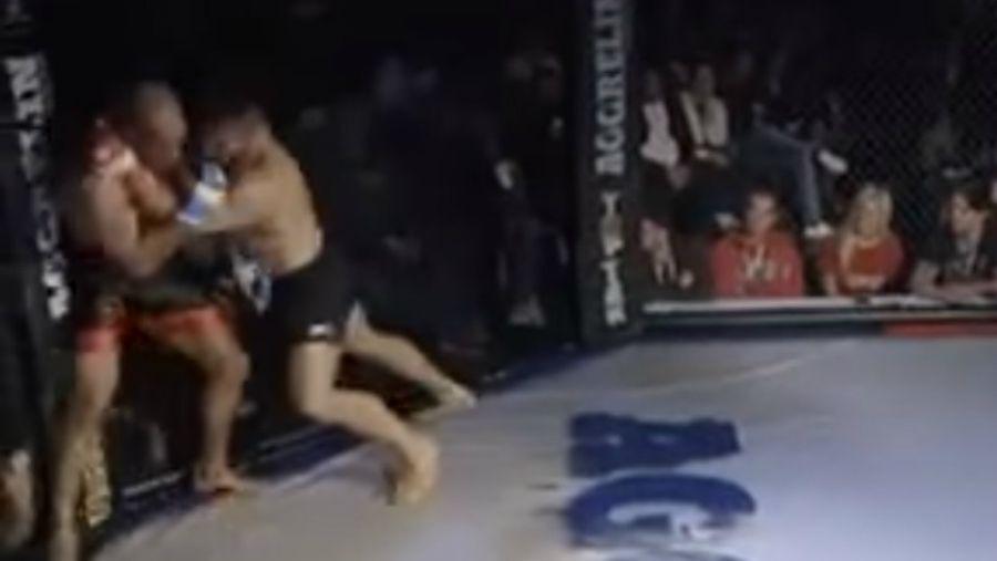 Aacuterbitro recibe una paliza de un luchador de MMA