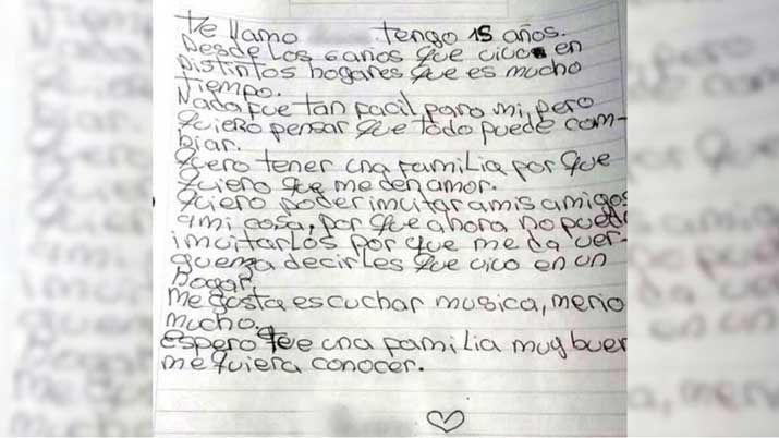 Emocionante- una adolescente escribioacute una carta pidiendo que la adopten