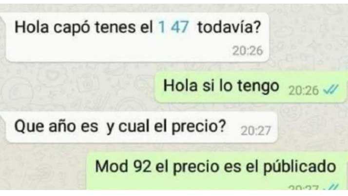 Viral Insoacutelita discusioacuten en Whatsapp por la venta de un Fiat 147