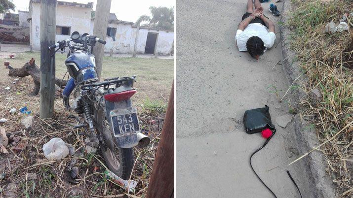 Robaron una cartera y terminaron incrustados en un poste de luz