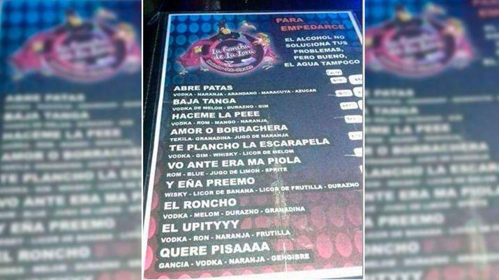 Abre patas y Baja tanga los tragos que generan repudio en Salta