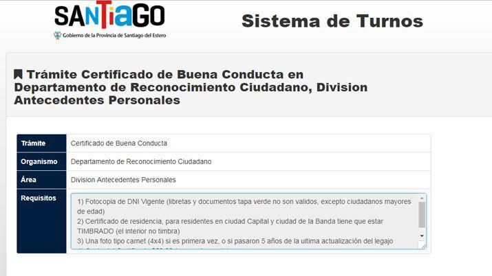 Los turnos para Certificados de Buena Conducta sern online