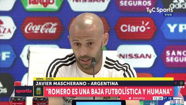 Mascherano lamentoacute la lesioacuten de Romero y le deseoacute lo mejor a Guzmaacuten