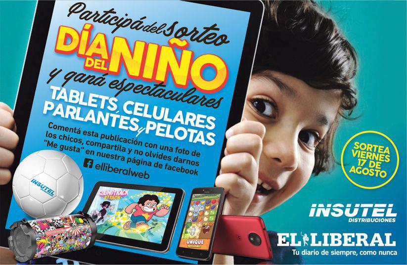 EL LIBERAL regala celulares Tablets y pelotas para el Diacutea del Nintildeo