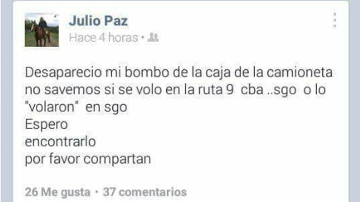 Julio Paz de Duacuteo Coplanacu pide ayuda para recuperar su bombo