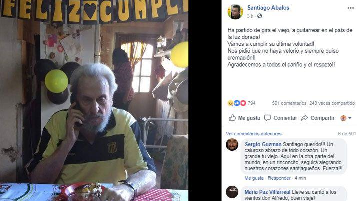 La emotiva despedida de uno de los hijos de Alfredo Aacutebalos en Facebook