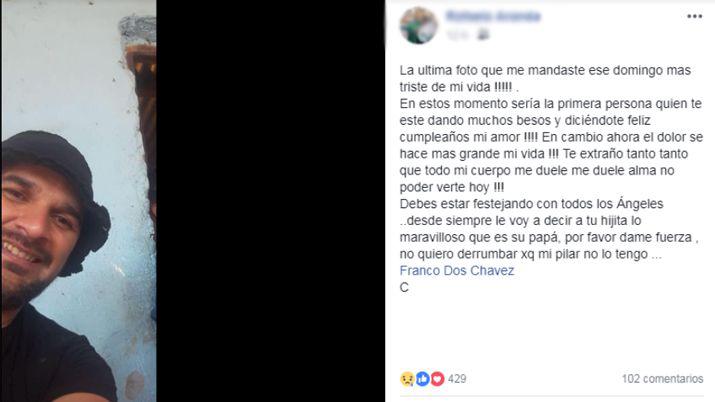 El desgarrador mensaje de la mujer de Franco Chaacutevez por su cumpleantildeos