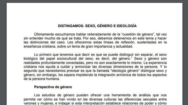 La ideologiacutea de geacutenero en la educacioacuten sexual fue rechazada por la Iglesia