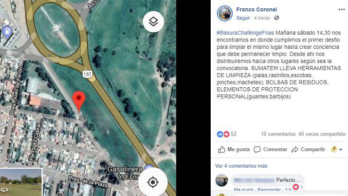 Desde Facebook Franco Coronel invita a los vecinos a reunirse esta tarde en el barrio Yapey� para la limpieza de residuos
