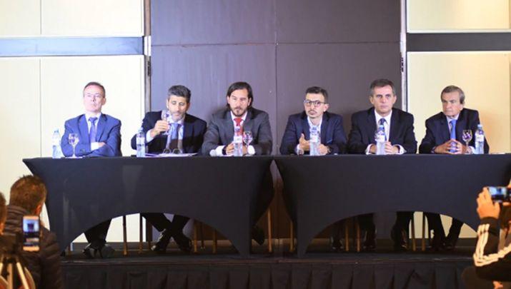 Integrantes del Tribunal de Disciplina de la Superliga durante la conferencia de hoy