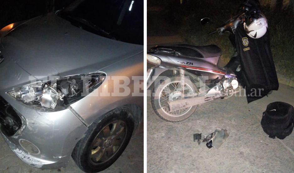Dos cadetes y un policiacutea heridos en un fuerte choque de moto y auto