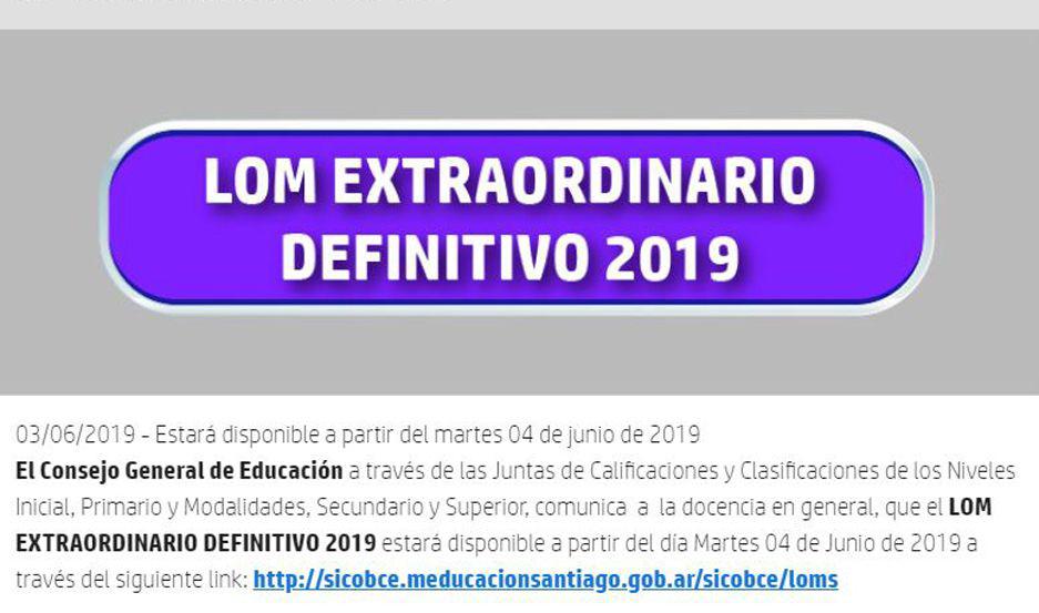 A partir de mañana estar disponible el LOM extraordinario definitivo