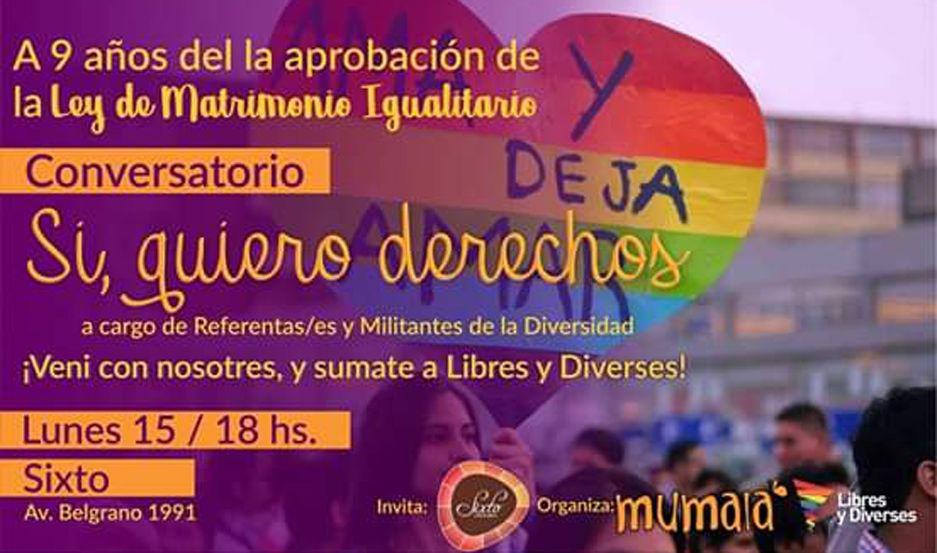 A 9 antildeos de la aprobacioacuten de la ley de Matrimonio Igualitario organizan un conversatorio