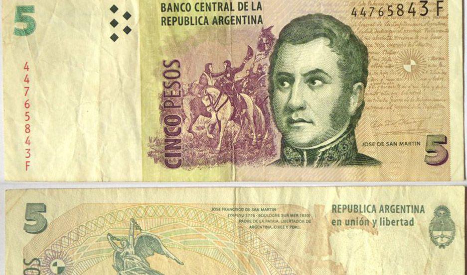 Los billetes de cinco pesos se hallaban en vigencia desde 1998   