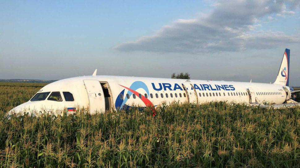 Un avioacuten de liacutenea ruso realizoacute un aterrizaje de emergencia en un campo de maiacutez