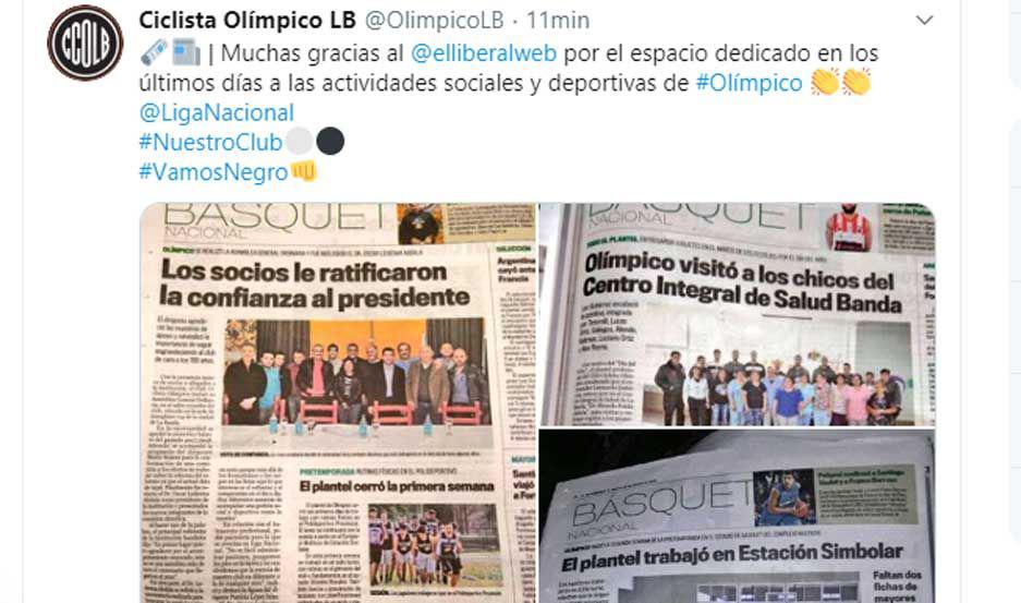El Club Oliacutempico destacoacute el apoyo de EL LIBERAL en la cobertura de sus actividades