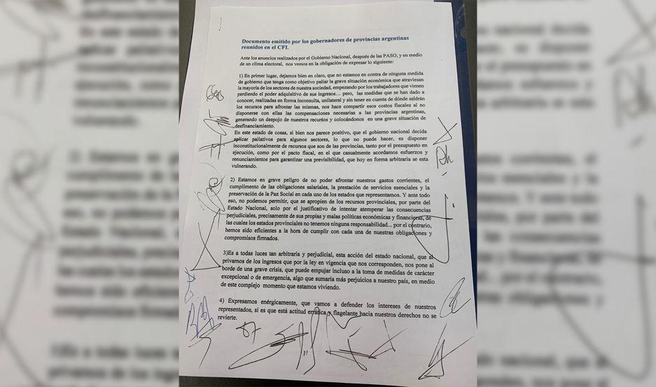 El contenido del documento firmado por los gobernadores contra las medidas de Macri