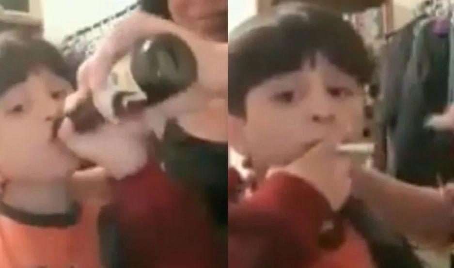 VIDEO  Una mujer le dio de fumar y beber a su hijo y lo transmitioacute por Facebook