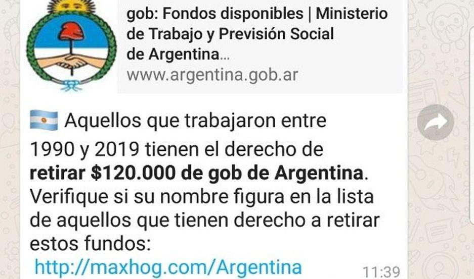 La estafa peronista de Whatsapp- dicen ser el ministerio de trabajo regalan 120000 pero es falso
