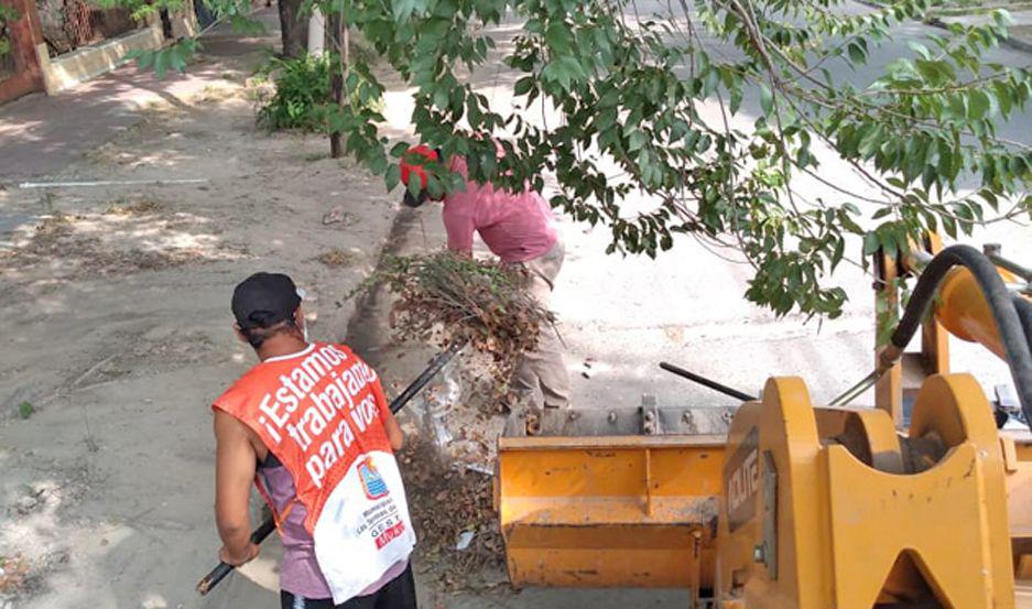Obreros municipales realizaron tareas  de limpieza en la zona ceacutentrica termense