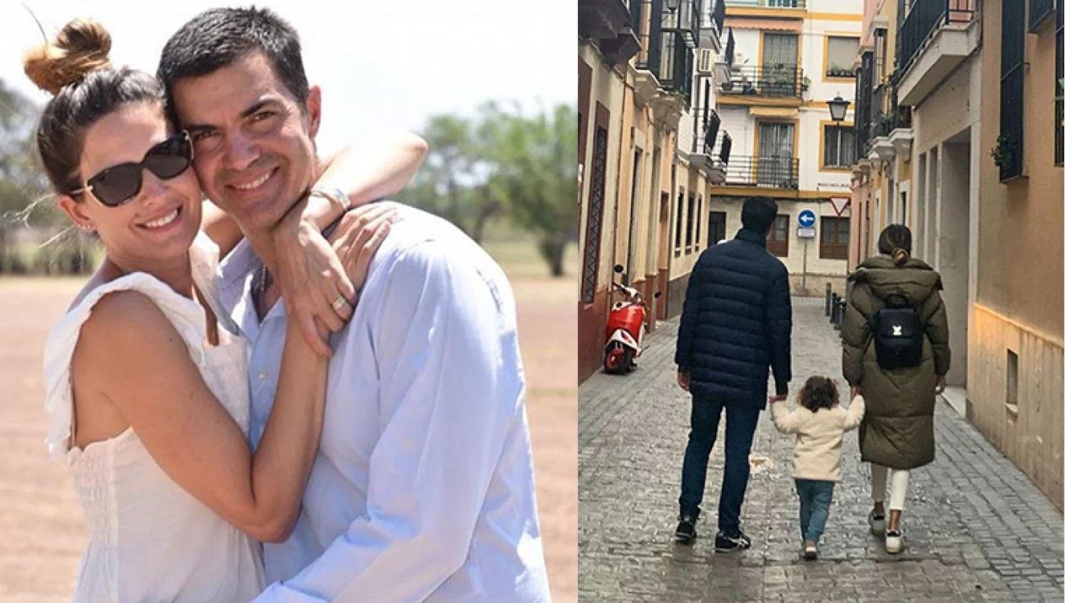 El ex gobernador de Salta su esposa y su hija caminando las calles de Sevilla